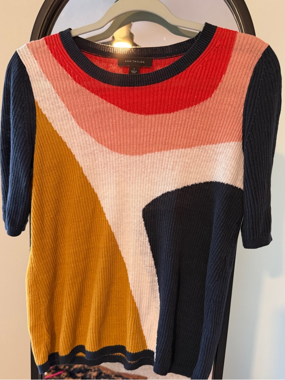 Ann Taylor Colorblock Crewneck Sweater - Navy, Mustard, Red, Pink, Cream